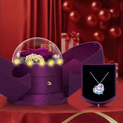 Preserved Real Purple Rose with Necklace Forever Flowers Rose Valentines Day Gifts for Her Wife Girlfriend Women Mom Grandma on Valentines Mothers Day Sweetest Day Christmas Anniversary Romantic-Purple