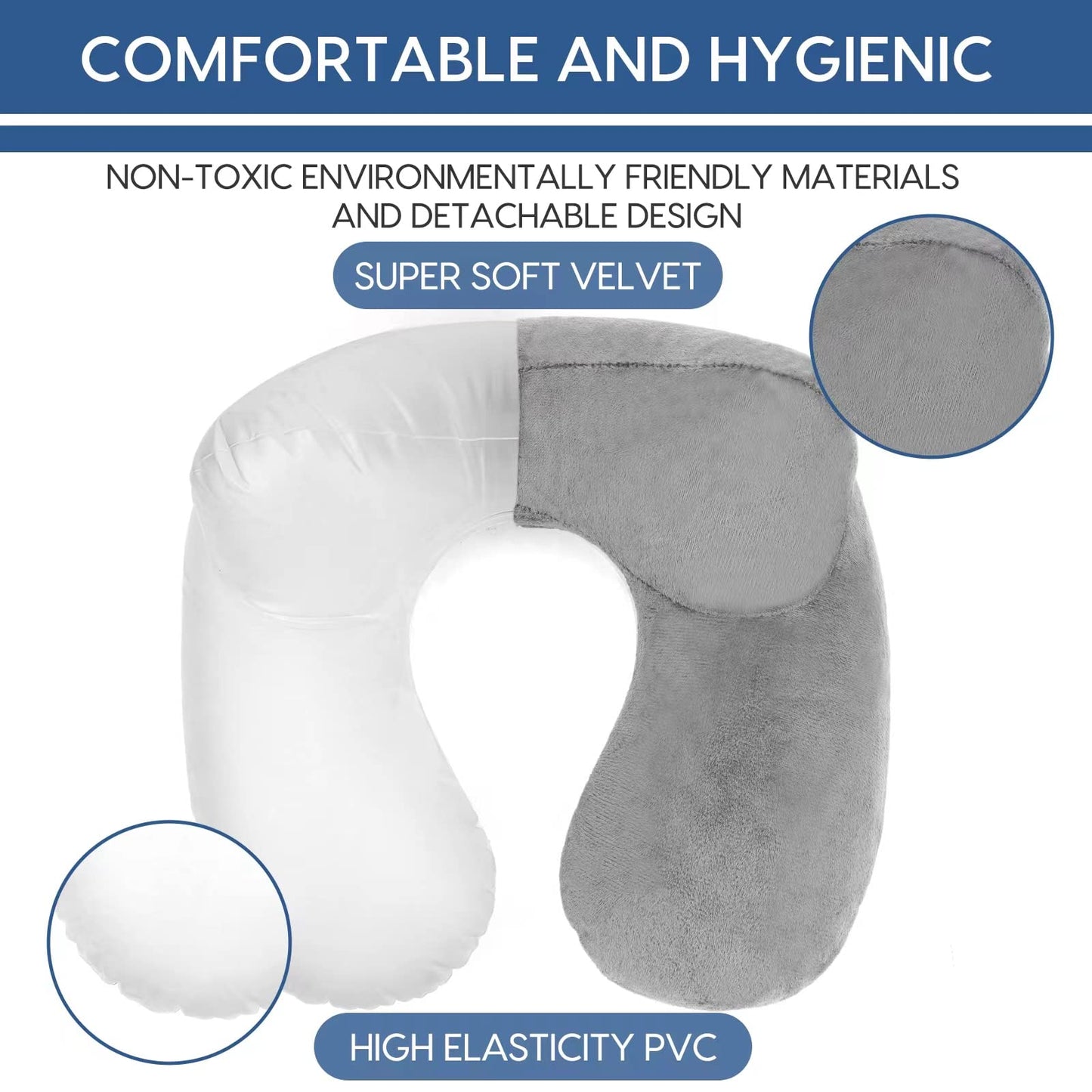 HITSZS Inflatable Travel Pillow for Airplane Inflatable Neck Pillow for Traveling with Soft Velvet Washable Cover for Sleeping, Airplane,Train, Car, Office, Contoured Eye Masks, Earplugs