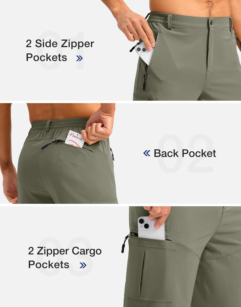 Pudolla Men's Hiking Shorts 11" Lightweight Cargo Work Shorts for Men Summer Travel Golf Casual Outdoor with 5 Pockets(Grey Sage XX-Large)