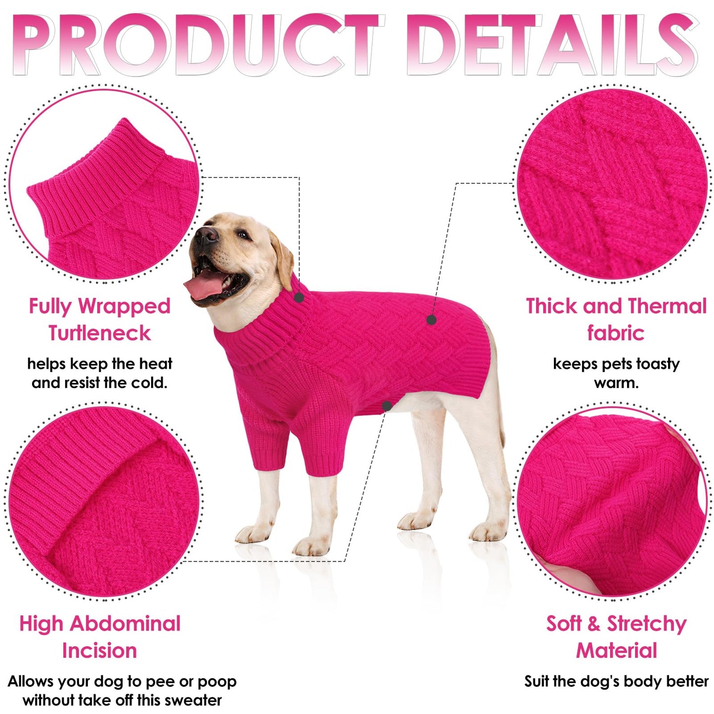 AOFITEE Dog Sweater, Turtleneck Dog Sweaters for Small Dogs Female, Dogs Winter Sweaters Girl Boy, Small Pet Christmas Sweater, Classic Cable Holiday Knitwear for Pug Dachshund (Rose Red, S)