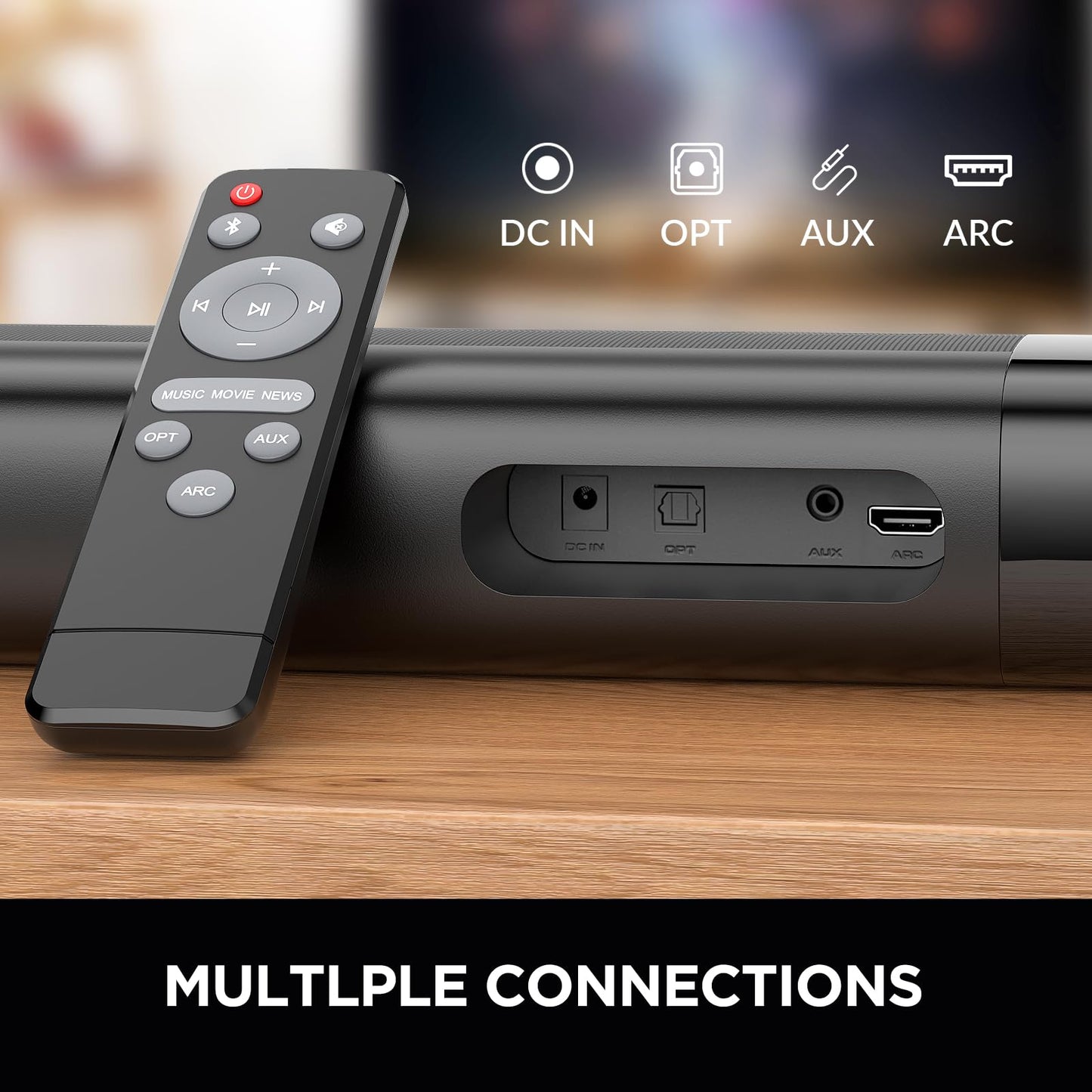 Assistrust Sound Bar for Smart TV, Soundbar with Bluetooth/ARC/Opt/AUX Connect, Auto Volume Boost, 3 Equalizer Modes, 2 in 1 Detachable Soundbar for TV/PC/Gaming/Projectors