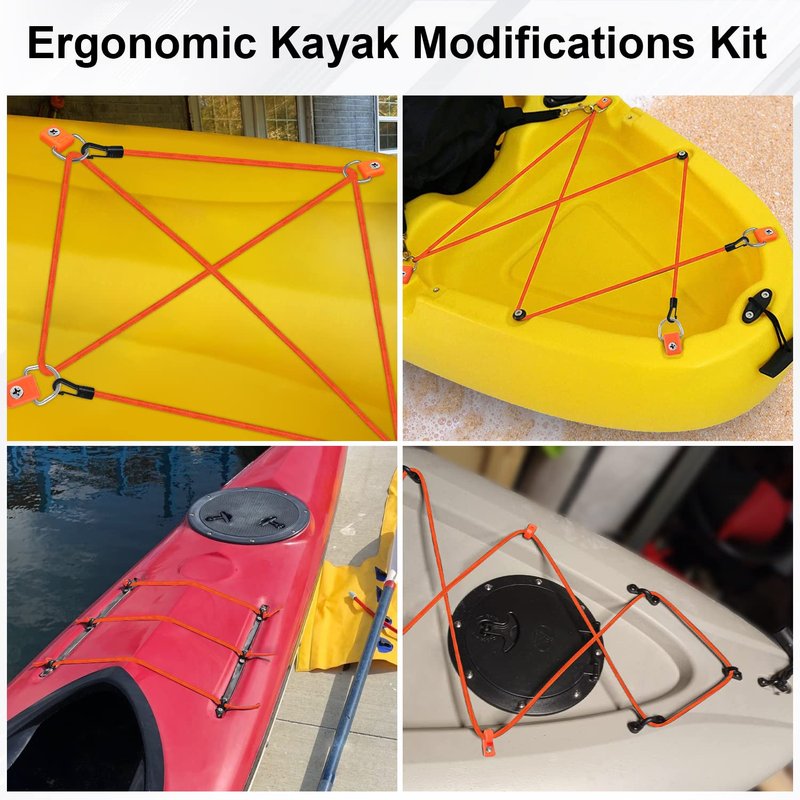 Kayak Deck Rigging Kit 1/4" 9.8' Bungee Cord with 6 D Rings& 4 J Hooks Tie Down Hooks& 4 Bungee Shock Cord Hooks,Tie Down Kayak Deck Line Repair Replacement Parts for Kayak Boat Canoe Accessory-Orange