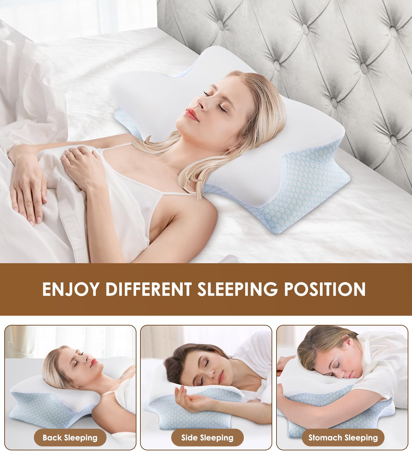 Cervical Pillow for Neck and Shoulder, Ergonomic Contour Memory Foam Pillows for Sleeping, Cooling Neck Support Pillow for Back Stomach Side Sleeper Dark Grey