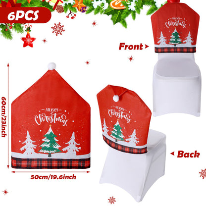 6 Pcs Christmas Chair Covers Santa Hat Red Slipcovers Chair Back Covers Xmas Chair Covers Decoration for Home Dinner Christmas Banquet Party Festival Decor, 23.6 x 19.6 Inch