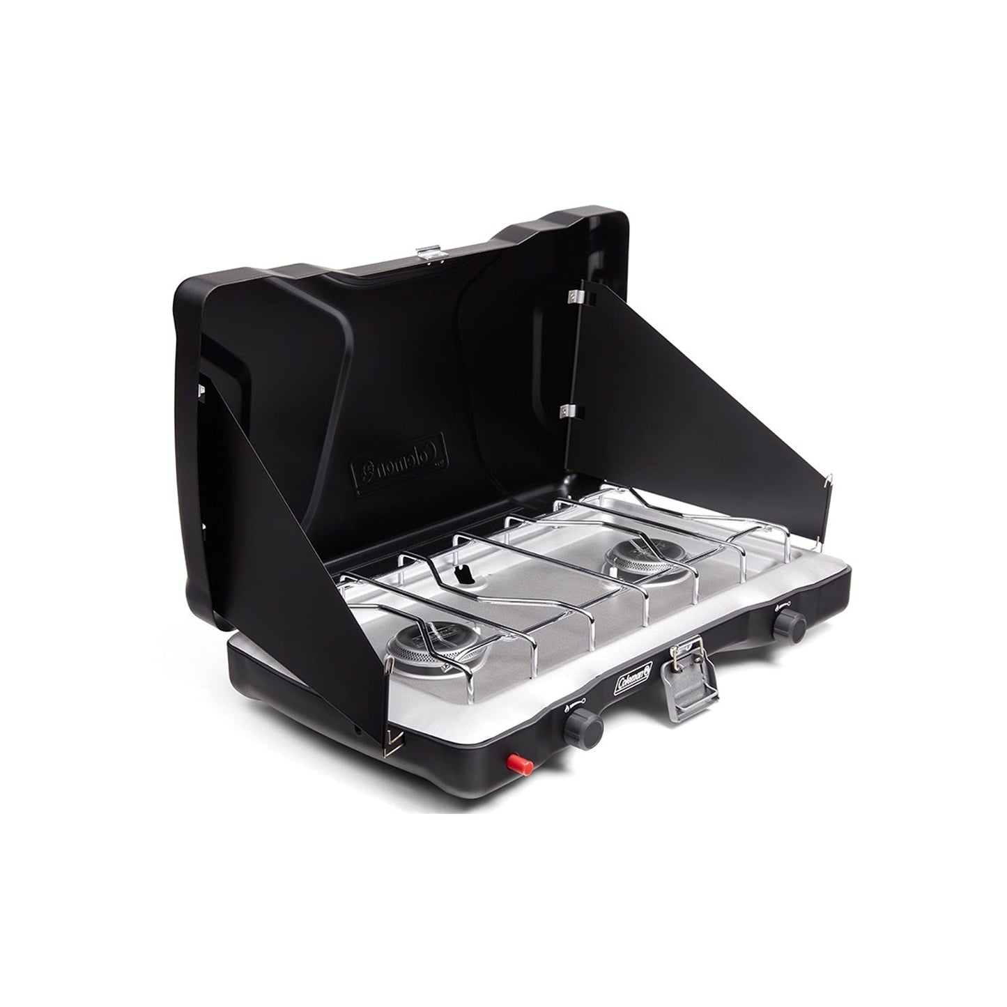 Coleman Triton+ 2-Burner Propane Camping Stove with InstaStart Ignition, Portable Camping Cooktop with 2 Adjustable Burners & Wind Guards, 22,000 BTUs of Power for Camping, Tailgating, Grilling