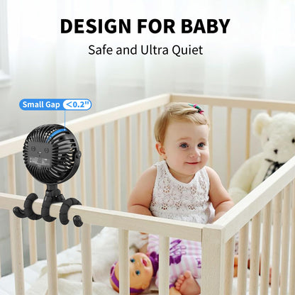 AMACOOL Battery Operated Stroller Fan Flexible Tripod Clip On Fan with 3 Speeds and Rotatable Handheld Personal Fans for Car Seat Crib Bike Treadmill (Black)