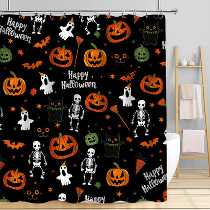 Cnayuep Halloween Shower Curtain, Black Fall Shower Curtains for Bathroom, Horror Skeleton Halloween Curtains Ghost Shower Curtain Set for Bathroom Decor, Waterproof Bathroom Curtain 72"X72"