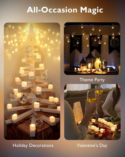 Homemory 12 Pcs Battery Tea Lights with Timer, 6 Hours on and 18 Hours Off in 24 Hours Cycle Automatically, Plastic Warm White, Dia 3.5CM x H 3.1CM