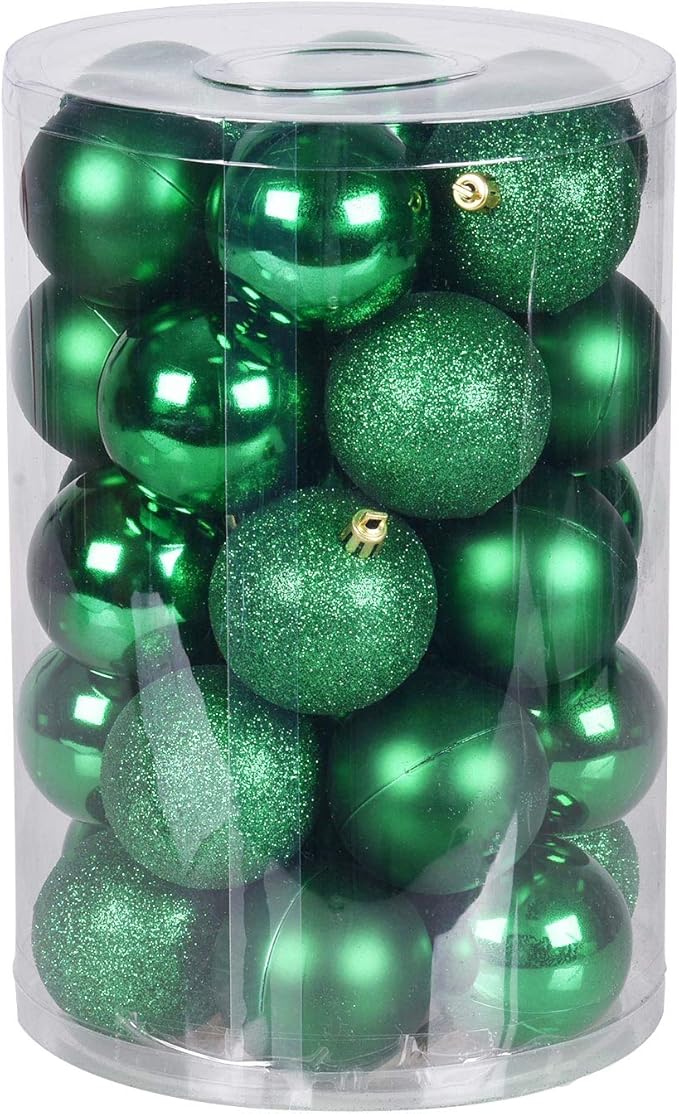 30ct Christmas Day Ball Ornaments Decorations, 2.36" Shatterproof Christmas Tree Decorations, Perfect Hanging Ball for Indoor/Outdoor Holiday Wedding Party Christmas Day Decor (Green)