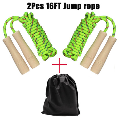 Double Dutch Jump Rope 16 ft 2 Pack, Adjustable Long Skipping Rope with Wooden Handle, Multiplayer Team Jumping Rope for Kids Adults, Long Enough for 5-6 Jumpers