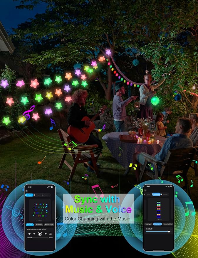 Smart Star Fairy Lights Plug in, 33Ft 16 Million Color Changing String Lights RGB Built in Chip APP & Remote Control DIY Music Sync Twinkle Light for Bedroom Christmas Decoration