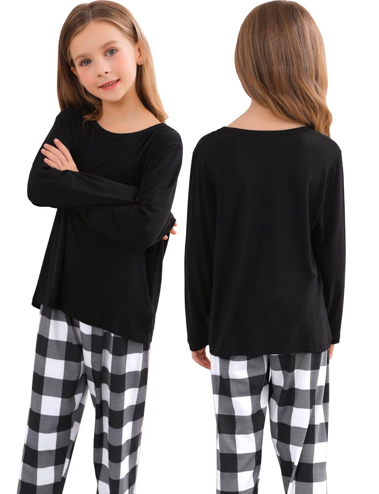SWOMOG Family Matching Pajamas Set Christmas Plaid Pajamas for Men Women Long Sleeve Sleepwear Pjs Set