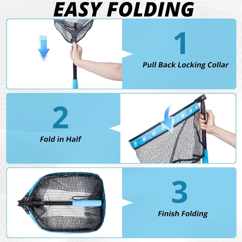 Collapsible Fishing Net - Floating Landing Net with Rubber Coated Polyethylene for Bass & Trout | Ideal for Kayak & Boat Fishing