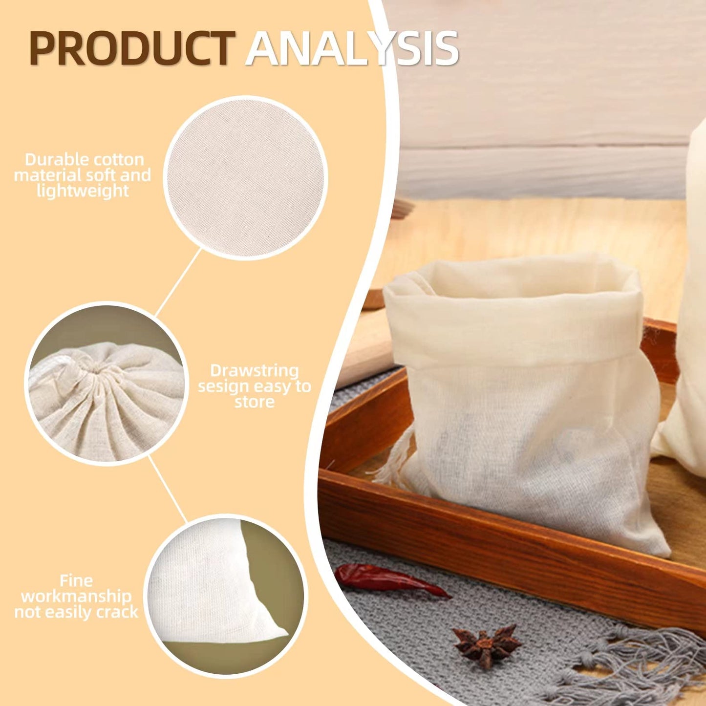 Irich 50 Pack Cotton Muslin Bags, Reusable Tea Bags with Drawstring, Small Cheesecloth Bags for Cooking, Soup, Tea Coffee Filter, Spice Storage (8 * 10cm)