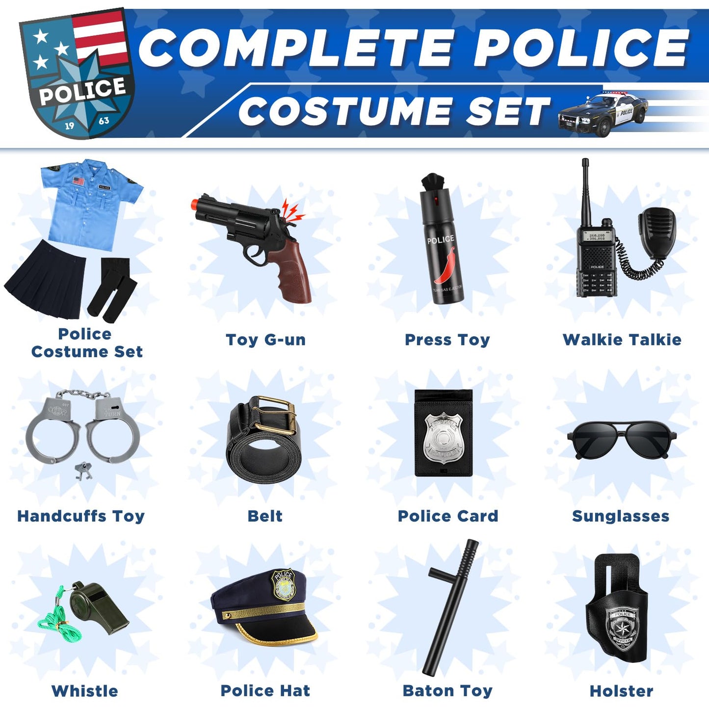 Loscola Police Officer Costume for Kids, Girls Police Costume for Kids, Halloween Costumes for Girl Kid 3-12, Cop Uniform for Girls, Cop Outfit for Party Dress Up