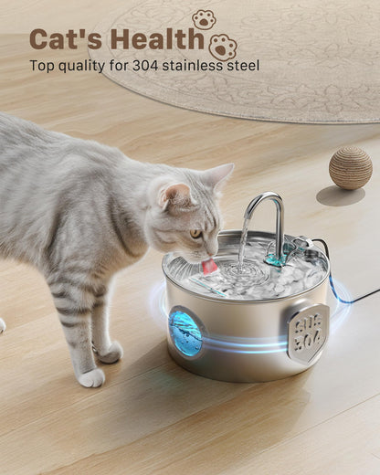 Cat Water Fountain Stainless Steel: 74oz/2.2L Cat Fountain for Drinking - Pet Water Fountain for Cats Inside - Quiet Cats Water Bowl Dispenser - Kitty Drinking Fountains - for Pets& Small Animals