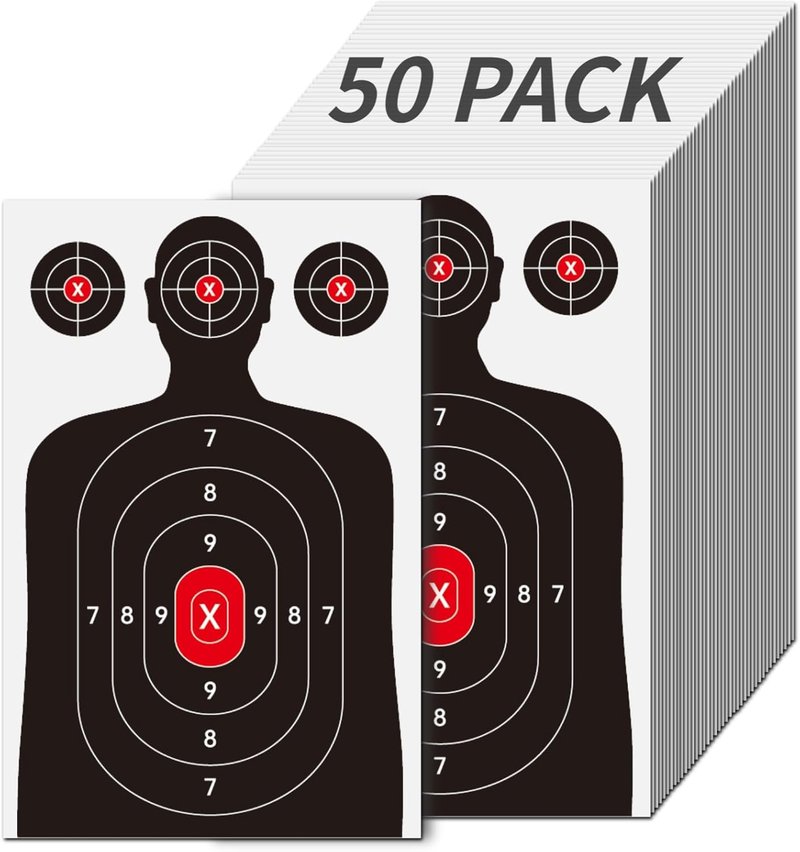 Silhouette Paper Shooting Targets - 50-Pack 14x22 Inch Red Bullseye for Handgun, Pistol, Rifle & Airsoft - Durable Crease-Resistant Design