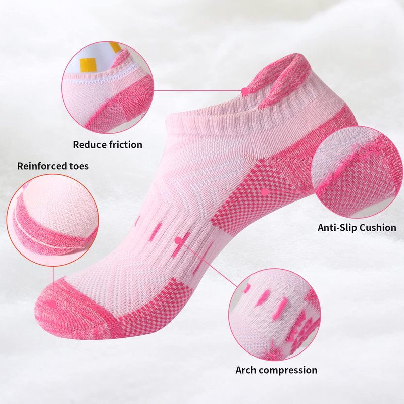 YOJOOM Ankle Socks for Women 6 Pairs Athletic Cushioned Running Low Cut Socks Womens (US, Numeric, 5, 8, Regular, Regular, multicolour)