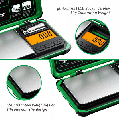 ACCT Precision Pocket Scale, 200gx0.01g jewelry gram scale, digital food scalewith LCD display, one-click conversion 6 units, mini scale for kitchen/powder/herb/coins(Battery included)
