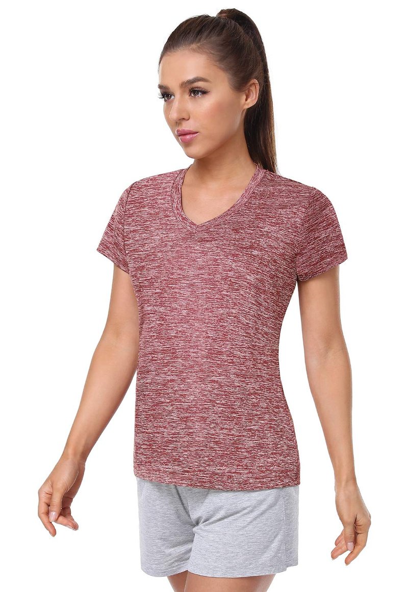 Cosy Pyro Women's Short Sleeve V-Neck Athletic T-Shirt Exercise Yoga Tees Dry Fit Gym Shirts Moisture Wicking Workout Tops Pack of 5 Black1/Black/Gray/Navy/Wine M