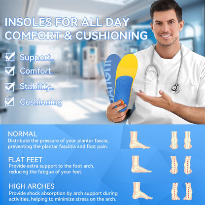 3ANGNI Heavy Duty Support Plantar Fasciitis Orthotic Insoles - 220+ LBS Arch Support, Relieve Flat Feet, Heel Pain, Overpronation, Shock Absorbing and Breathable Insoles, Suitable for Men and Women