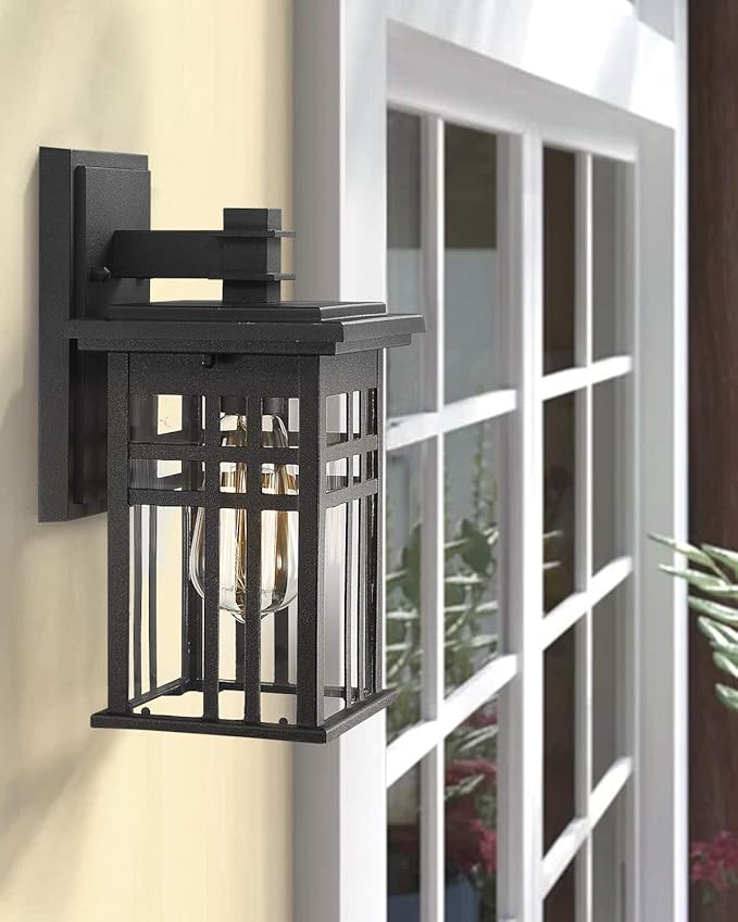 zeyu 2 Pack Outdoor Wall Sconce, Exterior Wall Mount Light in Black Finish with Clear Glass Shade, 20068B1-2PK