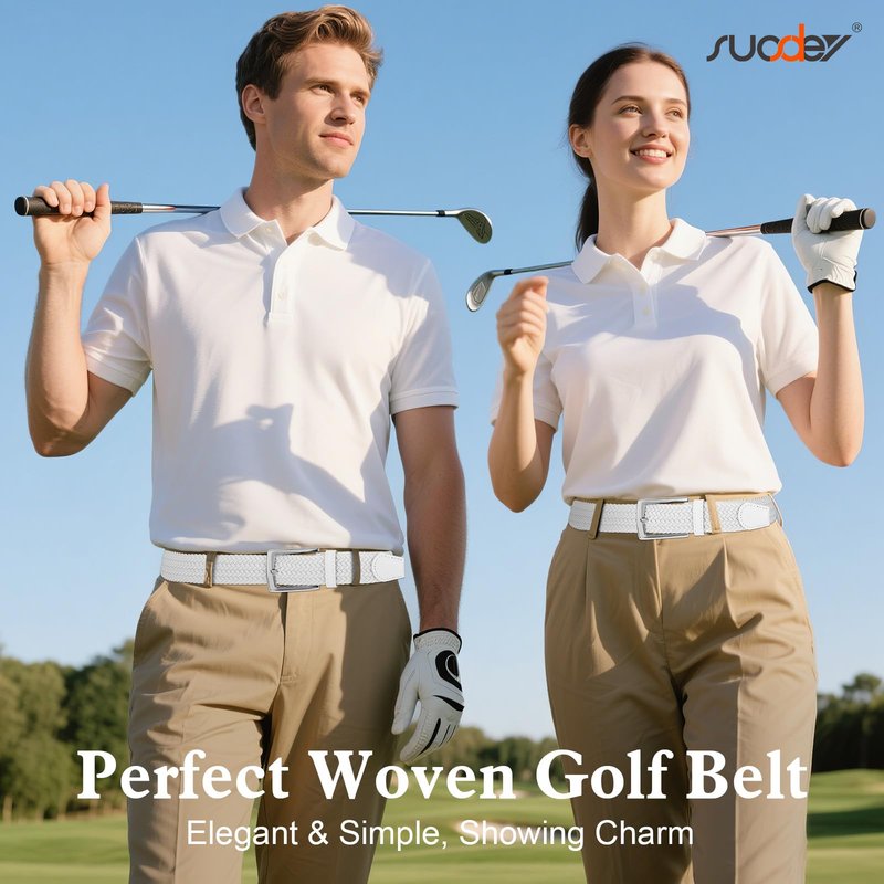 SUOSDEY Elastic Fabric Braided Belts for Men, Stretch Woven Belts for Golf Casual Jeans Shorts,white