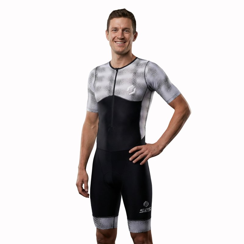 SLS3 Triathlon Suits Mens - Aerodynamic Sleeved Tri Suit Men – Lightweight Trisuit with Premium FX Fabrics - 2 Pockets (Blur, Medium)