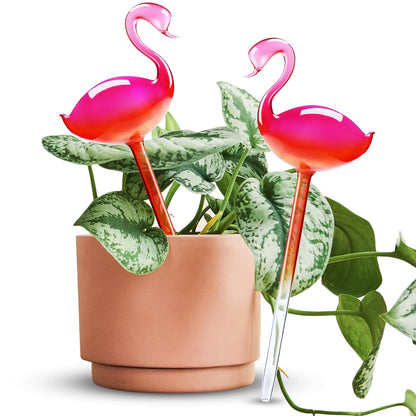 NiHome Flamingo Self-Watering Bulb 2-Pack 10" Long Gradient Hot Pink Hand-Blown Glass Globe Pot Plant Waterer for Home Indoor Outdoor Garden Patio Hanging Flower Automatic Irrigation System