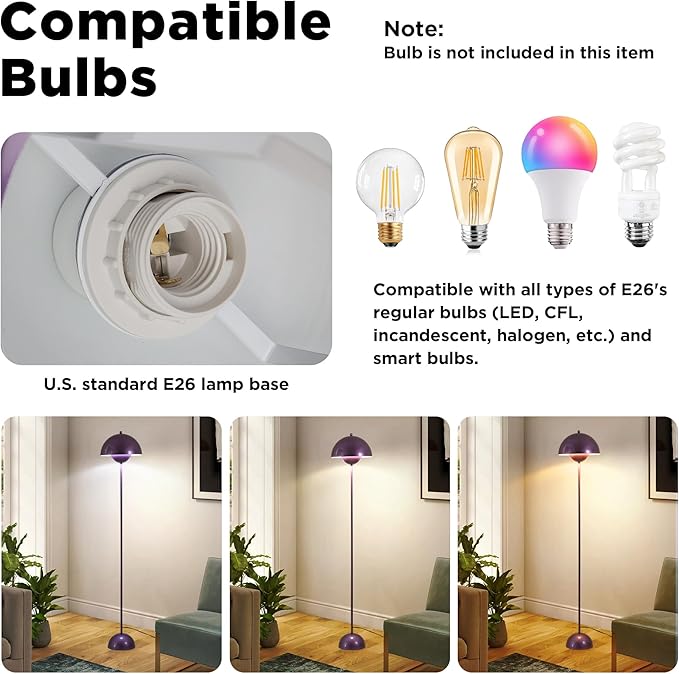 SUNLLOK Flower Pot Floor Lamp for Living Room, Metal Dome Lampshade Standing Floor Lamp with Foot Switch, Modern Reading Floor Light Fixture for Kitchen Island, Bedroom, Restaurant (Purple)