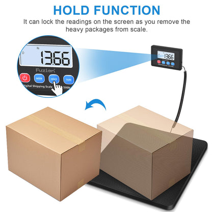Fuzion Shipping Scale, 440LB x 10g High Accuracy Postal Scale, Hold/Tare Function, Digital Shipping Postal Scale for Packages, Postage, Luggage, Mailing, Battery & AC Adapter Included