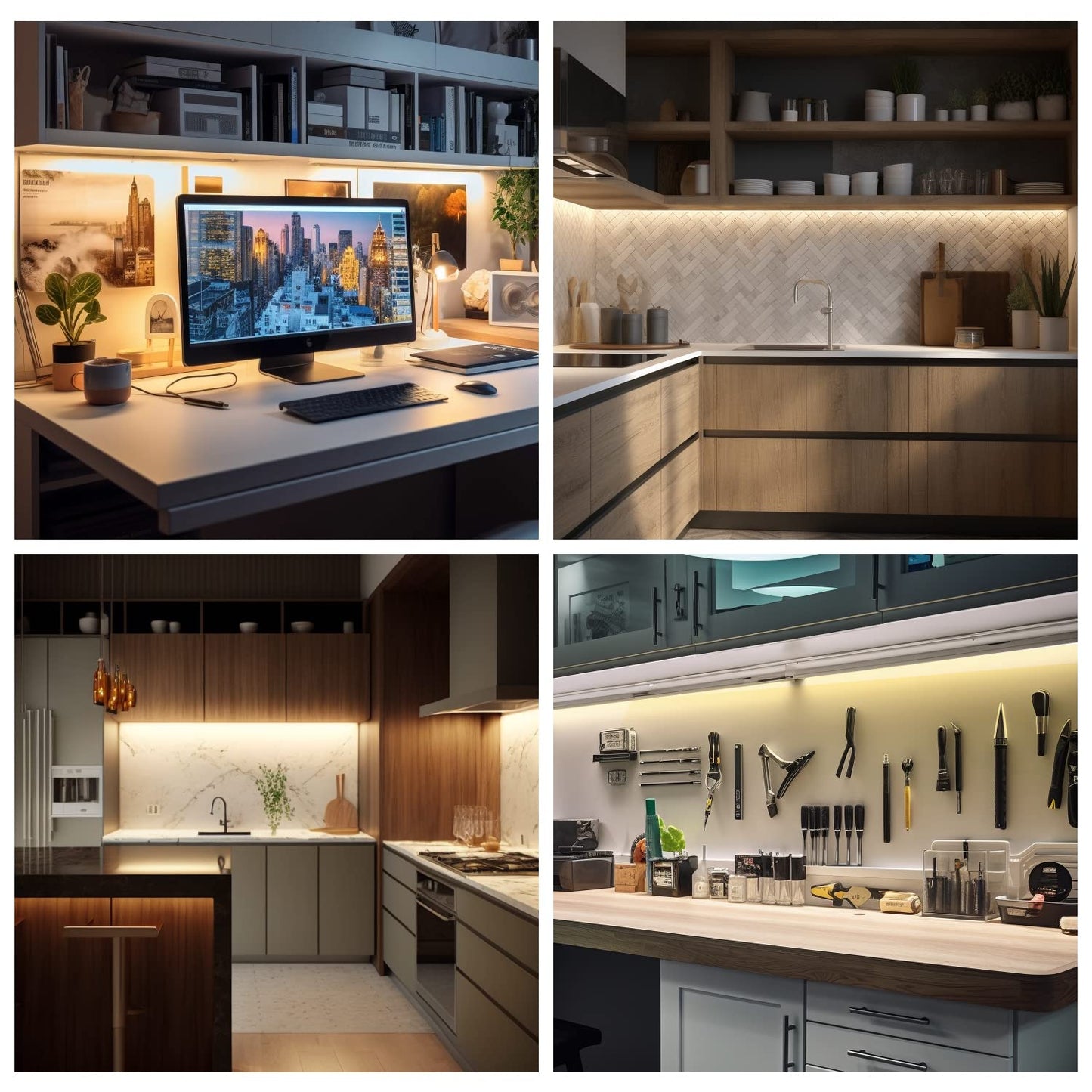 EShine Hand Wave Activated Under Cabinet LED Lighting Kit, Dimmable, 6-Pack 7 in - Touchless Dimming Control, White Under Counter Lights for Kitchen, Garage, Office, Desk - Warm White (3000K)