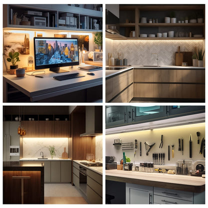 EShine Hand Wave Activated Under Cabinet LED Lighting Kit, Dimmable, 6-Pack 7 in - Touchless Dimming Control, White Under Counter Lights for Kitchen, Garage, Office, Desk - Warm White (3000K)