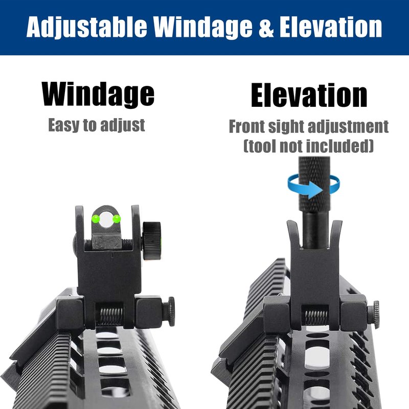 UUQ 45 Degree Offset Fiber Optic Iron Sights,Flip Up Front Rear Sites with Red&Green Dot,BUIS Backup Sight Set， Tool-Free Adjustable Front Sight Rapid Transition,Fits Picatinny and Weaver Rails