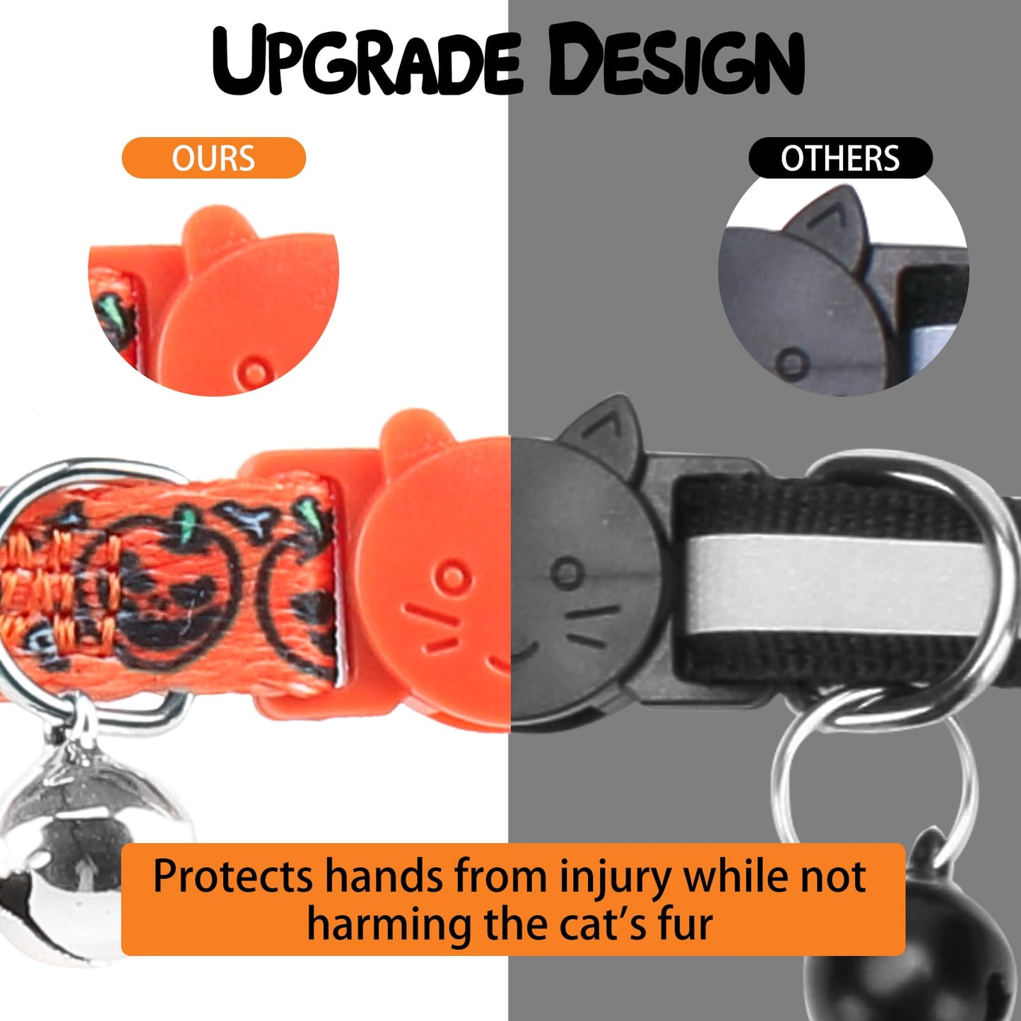 PUPTECK Halloween Cat Collar Breakaway with Bells - 3 Pack Kitten Collar Outfit Adjustable for Girl Boy Small Pet Puppy Bunny Costume with Safety Buckle, Orange Purple Black
