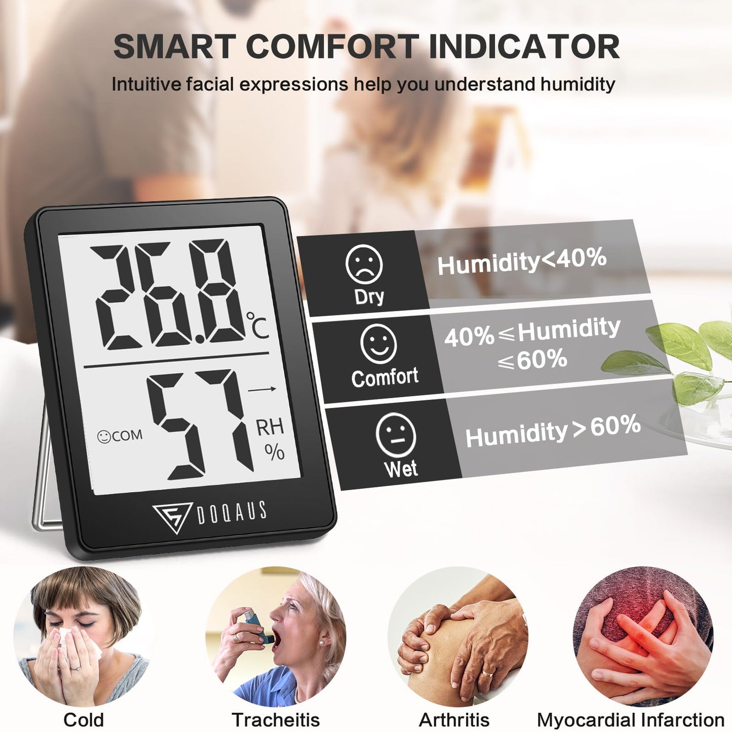DOQAUS Digital Room Thermometer, 3 Pack Accurate Indoor Thermometer Hygrometer, Mini Humidity Meter, Room Thermometer Temperature Monitor with comfort icon for Nursery Greenhouse Office Baby Room