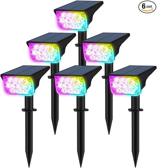 Halloween Solar Color Changing Lights Outdoor 7 Lighting Modes Waterproof IP65 Multicolor Landscape Spotlights Christmas RGB Uplights for Garden Yard House Tree Driveway Lawn Patio Pathway 6 Pack
