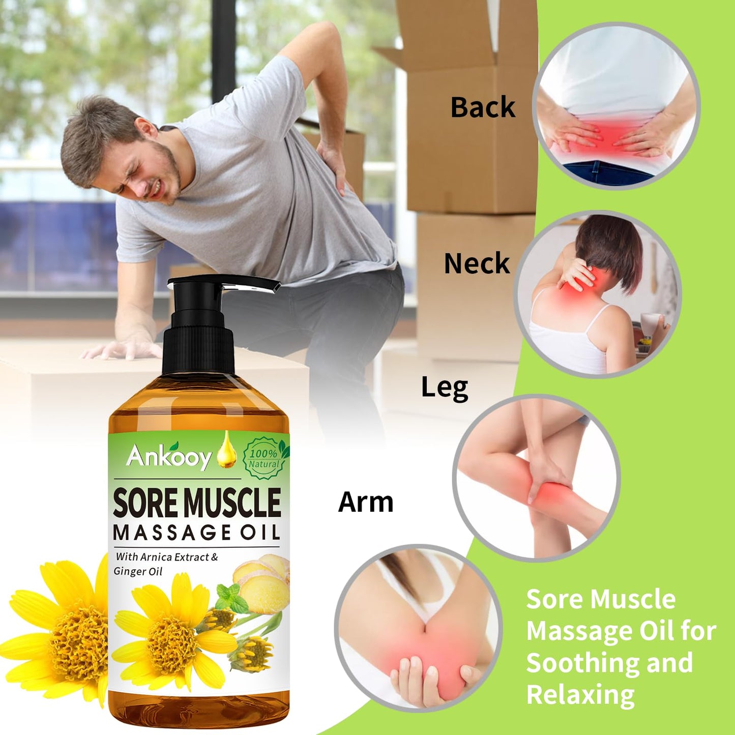 Valentines Day Gifts for Him & Her-3 Pack Massage Oil for Massage Therapy,Sore Muscle Arnica Oil & Relaxing Lavender Oil & Ginger Oil Lymphatic Drainage & Massage Ball,Valentines Gifts for Men Women