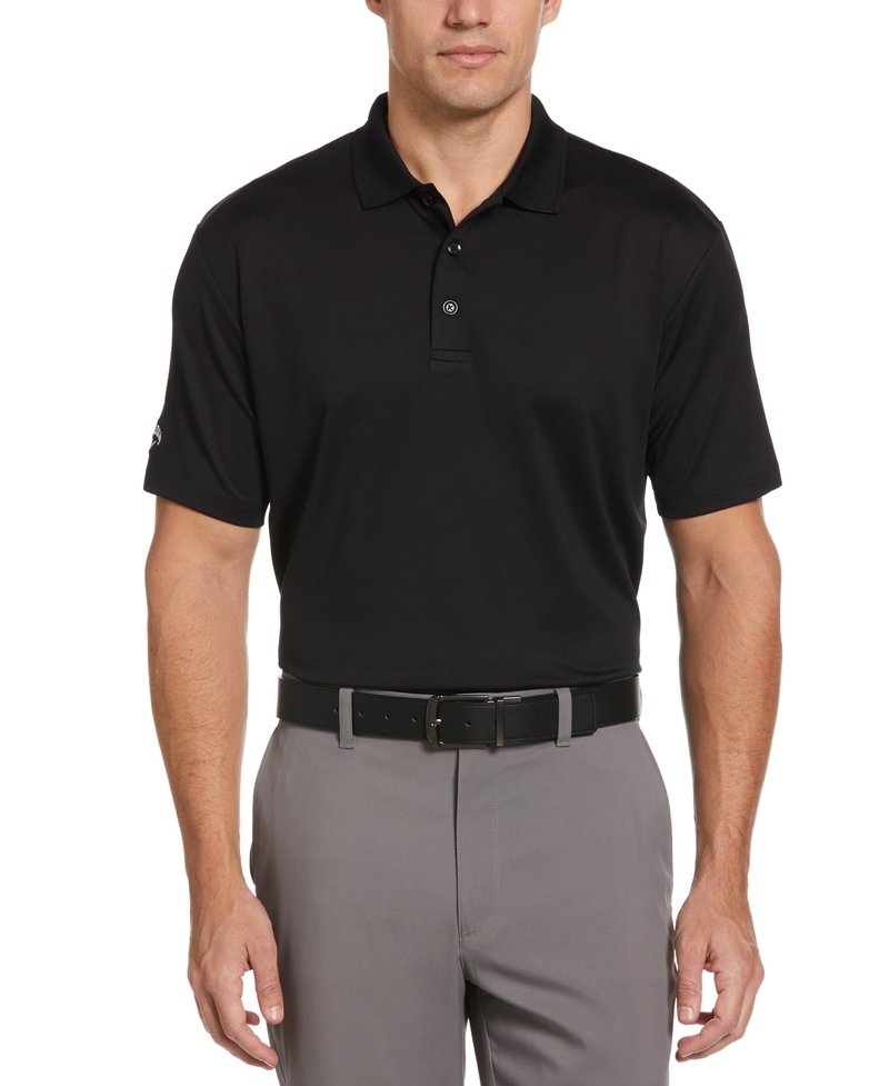 Callaway Men's Solid Opti-Dri Short Sleeve Stretch Golf Polo, Sun Protection, Moisture-Wicking (Available in Big & Tall), Black, Medium