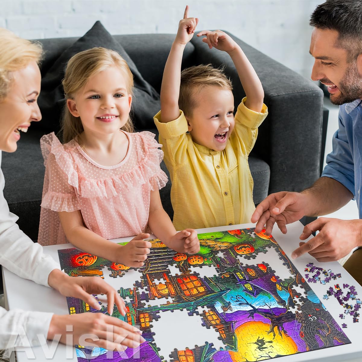 Halloween Jigsaw Puzzles with 1:1 Reference Poster, 20.4 × 14.4inch for Adults and Kids - 500 Pieces Puzzles, Haunted House Educational Games Gift for Elders Children Family, Friends