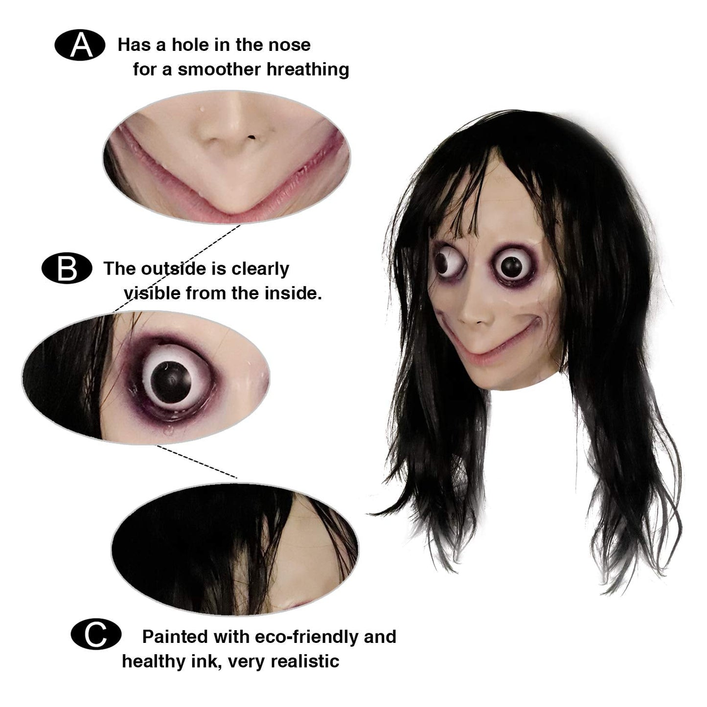 MOLEZU MOMO Mask for Adult Horror Devil Mask, Scary Costume Halloween Creepy Cosplay Party Decoration Prop, Halloween Scary Masks.