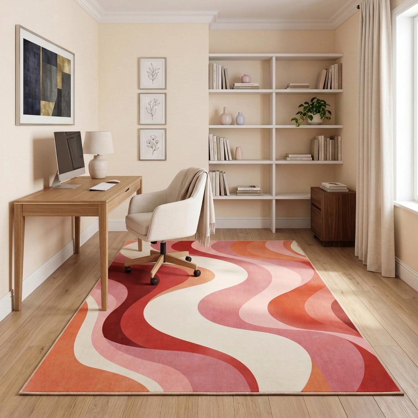 BreezeRise 5x7 Area Rugs for Living Room，Modern Abstract Pink and Terracotta Watercolor Design Rug，Non-Slip Washable， Bedroom, Dining Room, Home Office