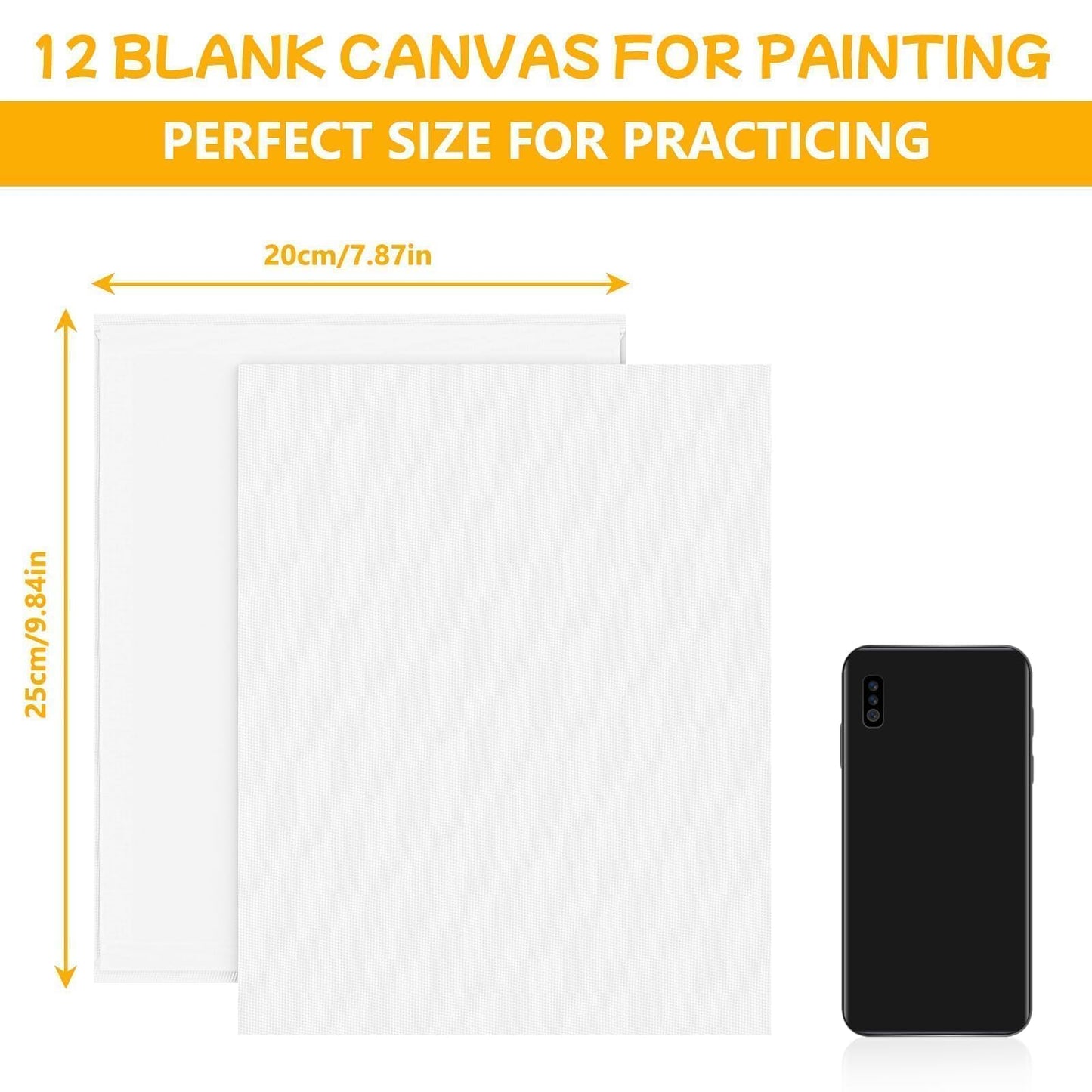 Koncci Canvas for Painting 20x25 cm-12 Packs 3 MM Blank Art Canvases Panels Pre-Stretched Canvas Board, Cotton Artist Canvas for Acrylic, Oil Painting Wet Art Media Art Projects Kids