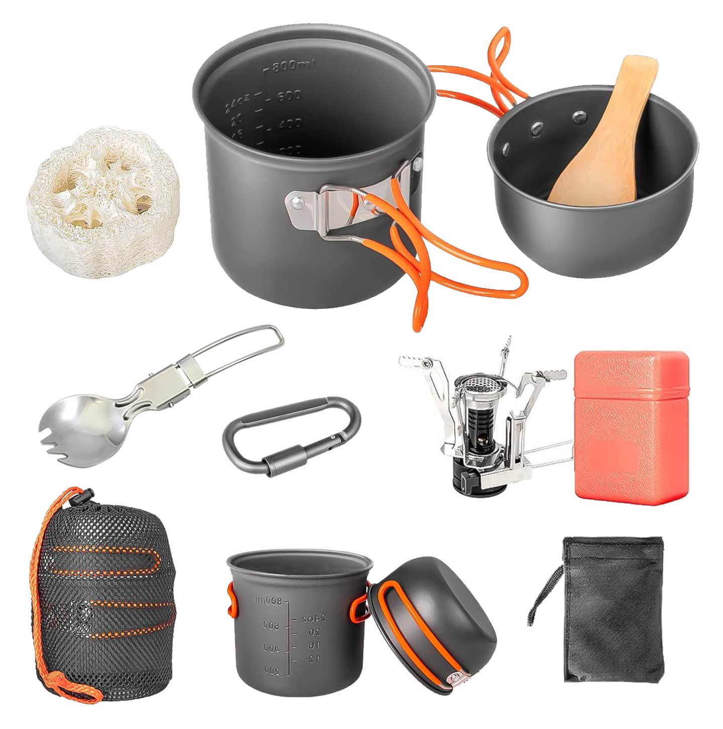 Camping Cookware Set with Stove, Portable Camping Mess Kit with Non-Stick Pots、Pans Set and Folding Fork, Lightweight Backpacking cookware Cooking Set for Outdoor/Camping/Hiking/Picnic