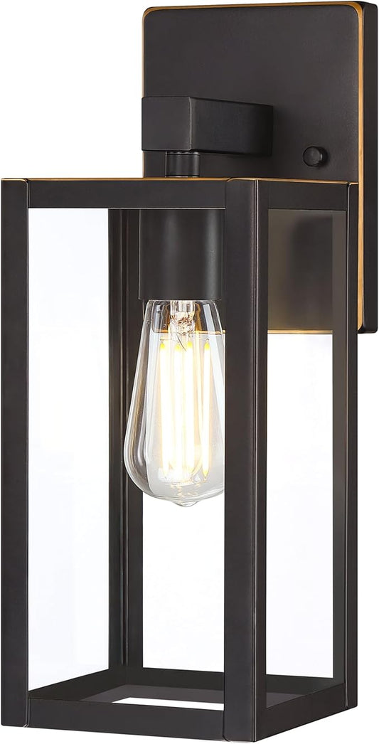 GRUENLICH Waterproof Large Outdoor Wall Lanterns, Modern Porch Sconces with Clear Glass Shade, E26 Socket Max 60W, IP65, Metal Frame, for Patio, Front Door, Entryway, Oil Rubbed Bronze Finish, 1-Pack