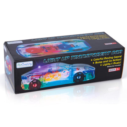 ArtCreativity Light Up Transparent Sensory Car Toy for Kids, 1PC, Bump and Go Toy Car with Colorful Moving Gears, Music, and LED Effects, Easter Toys for Toddlers, Great Birthday Gift Idea