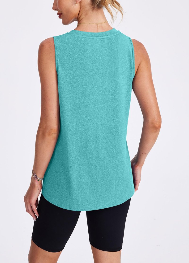 XIEERDUO Beach Vacation Clothes for Women Tank Tops for Women High Neck Workout Athletic Running Sleeveless Shirts Blue Green L