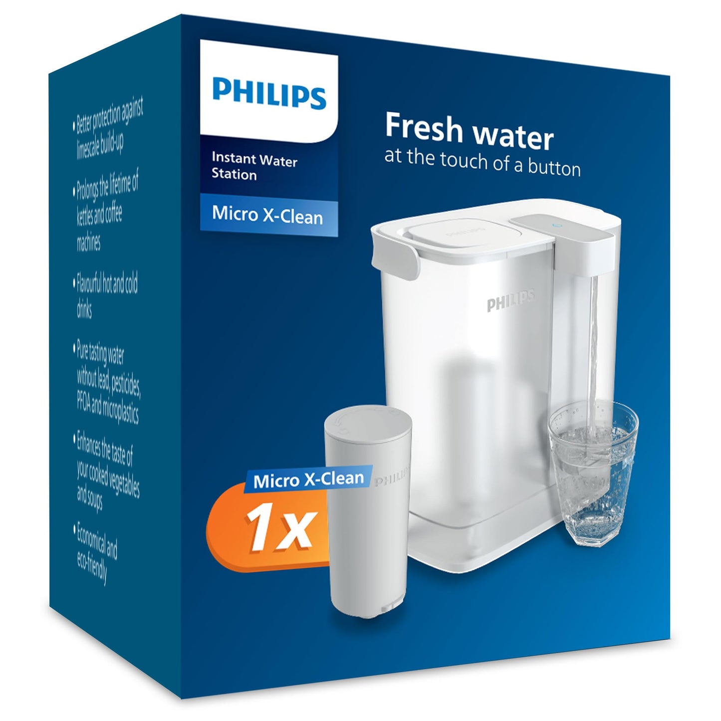 Philips Water Instant Water Filter - 3L Capacity, 1L/min Fast Flow, USB-C Rechargable