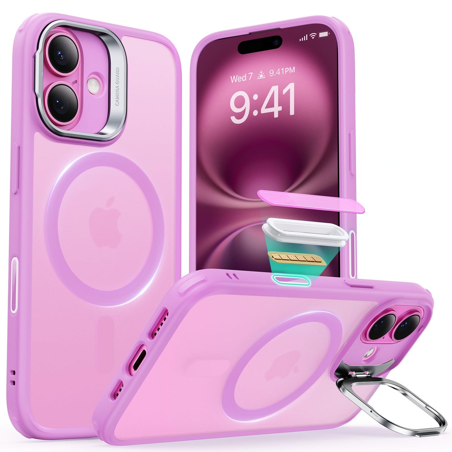 ESR Silicone Case for iPhone 17, Built-in Camera Stash Stand Compatible with MagSafe, Military-Grade Drop Protection Magnetic Phone Case for iPhone 17, Cloud Series, Rosy Pink