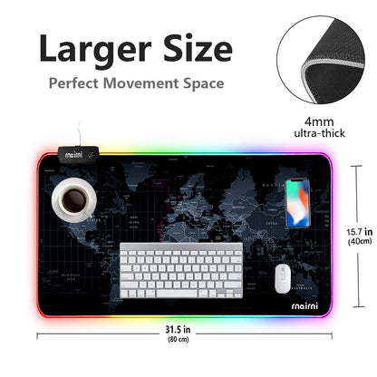 Extended RGB Gaming Mouse Pad, Extra Large Gaming Mouse Mat for Gamer, Waterproof Office Desktop Mat with 10 Lighting Mode, for PC Computer RGB Keyboard Mouse - 31.5'' x 15" x 4mm(Map)